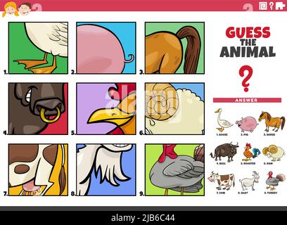 Cartoon illustration of educational task of guessing animal species for children Stock Vector