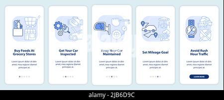 Road trip tips light blue onboarding mobile app screen Stock Vector