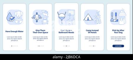Road trip with pets advice light blue onboarding mobile app screen Stock Vector