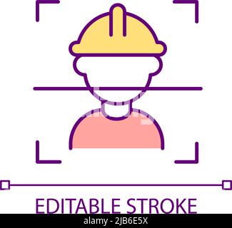 Facial recognition technology in construction workplace RGB color icon Stock Vector