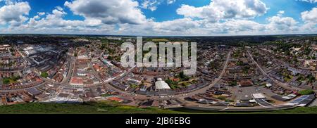 A 360 degree aerial photo of the St Edmundsbury Cathedral in Bury St Edmunds, Suffolk, UK Stock Photo