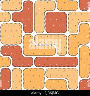 Seamless pattern with puzzles of cookies, crackers. Colored vector background. Stock Vector