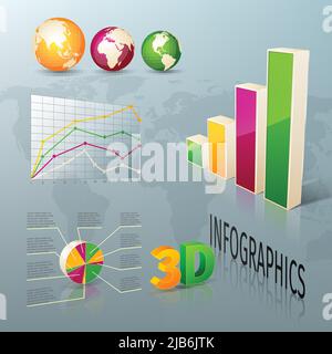 Abstract 3d business infographics design elements charts and graphs vector illustration Stock Vector