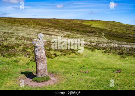 Bennett's Cross is one of a number of ancient stone crosses erected as navigation aids on remote moorland routes. Stock Photo