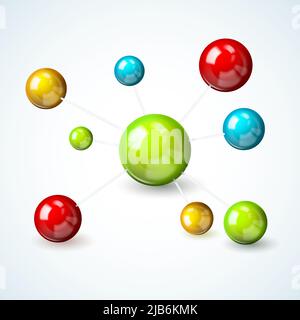 3d scientific molecule model concept with colored atoms vector illustration Stock Vector