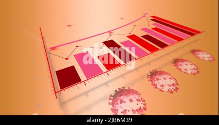 Image of financial data processing and virus cells over orange background Stock Photo