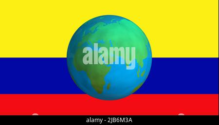 Image of spinning globe over flag of colombia Stock Photo