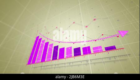 Image of financial data processing over yellow background Stock Photo