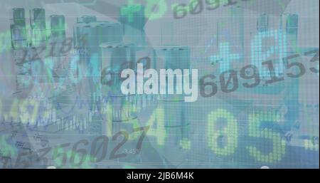 Image of stock market over financial data processing Stock Photo