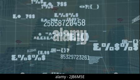 Image of data processing over cityscape Stock Photo