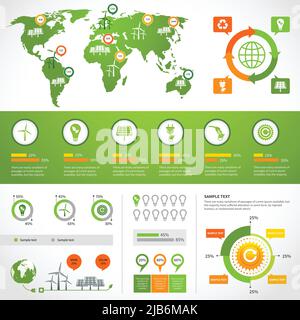 Energy infographics layout design template with eco icons set world map charts and graphs vector illustration Stock Vector