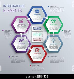 Abstract paper hexagons geometric shape business infographics design template vector illustration Stock Vector