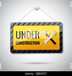 Under construction symbol with hammer and spanner  web site page temporal icon or emblem Stock Vector