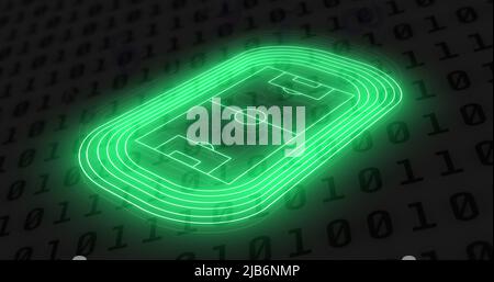 Image of neon sports stadium over binary coding Stock Photo