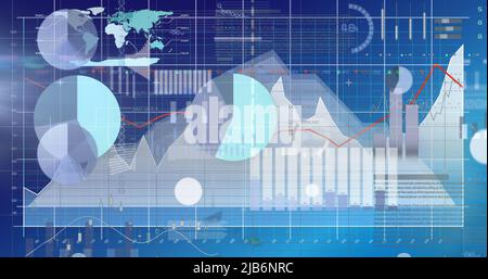Image of data processing over blue background Stock Photo