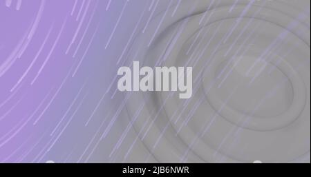 Image of light trails over white circles Stock Photo