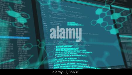 Image of shapes over data processing Stock Photo