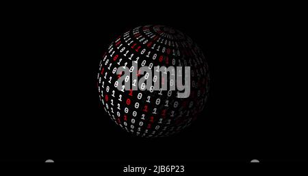 Image of globe with binary coding spinning on black background Stock Photo