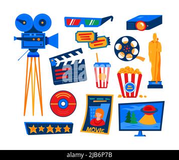 Movie night and film making - flat design style icons set Stock Vector