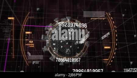 Image of virus cells and numbers with data processing Stock Photo