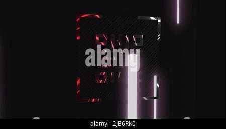 Image of qr code scanning with neon stripes on black background Stock Photo