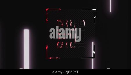 Image of qr code scanning with neon stripes on black background Stock Photo
