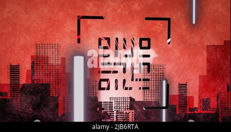 Image of qr code over red cityscape background Stock Photo