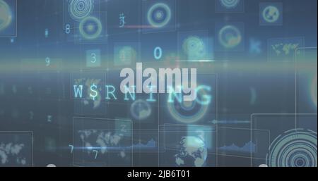 Image of cyber attack warning over scopes scanning and data processing Stock Photo