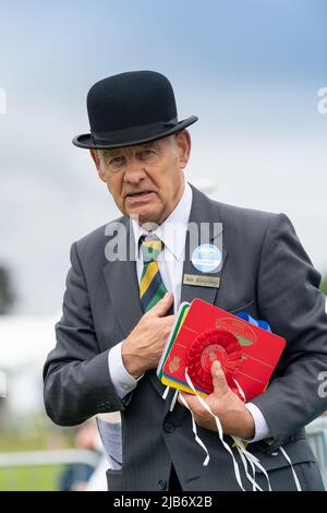 Steward in a Bowler Hat at the Great Yorkshire Show showing their livestock at the 2021 show, Harrogate, North Yorkshire, UK. Stock Photo