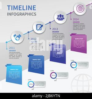 Abstract paper timeline infographics design template with ladder bookmarks and business icons vector illustration Stock Vector