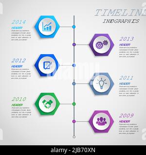 Abstract paper timeline infographics design template with hexagon buttons and business icons vector illustration Stock Vector