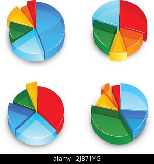 Colored abstract 3d pie chart business infographic element isolated icons set vector illustration Stock Vector