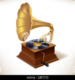 Vintage retro vinyl plates gramophone print template vector illustration Stock Vector