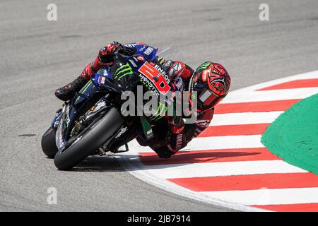 BARCELONA, SPAIN - JUNE 03 GP ENERGY OF CATALUNYA-FREE PRACTICE French rider Fabio Quartararo (20) of Yamaha Factory Racing during the MotoGP of Catalunya FREE PRACTICE  at Circuit de Barcelona-Catalunya on June 03, 2022 in Barcelona, Spain.. Stock Photo