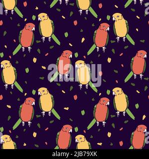 Vector seamless pattern with colorful lovebirds. Beautiful design with parrots. Stock Vector