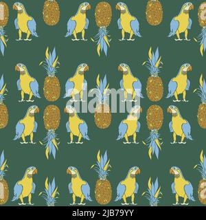 Vector seamless pattern with colorful parrots. Beautiful design with ara. Stock Vector