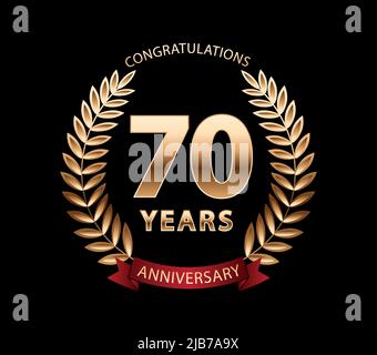 70 years anniversary golden laurel wreath. Anniversary celebration logo. Vector illustration Editable Stock Vector