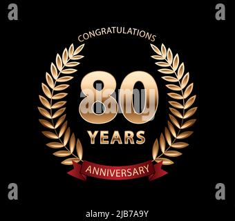 80 years anniversary golden laurel wreath. Anniversary celebration logo. Vector illustration Editable Stock Vector