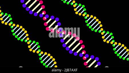 Image of colorful dna rotating on black background Stock Photo