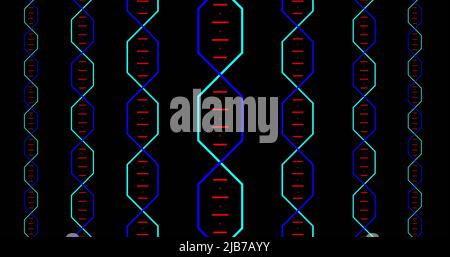 Image of colorful dna rotating on black background Stock Photo