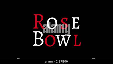 Image of rose bowl text in red and white letters, on black background Stock Photo