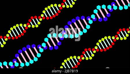 Image of colorful dna rotating on black background Stock Photo
