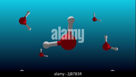 Image of molecules rotating on blue background Stock Photo