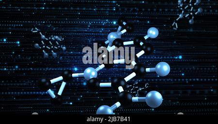 Image of molecules rotating on blue and black background Stock Photo
