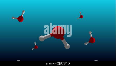 Image of molecules rotating on blue background Stock Photo