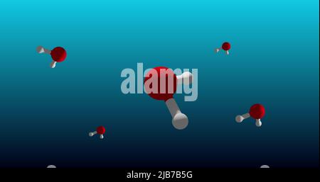 Image of molecules rotating on blue background Stock Photo