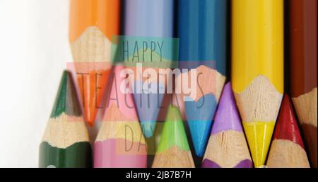 Image of happy teachers day text over pencils Stock Photo