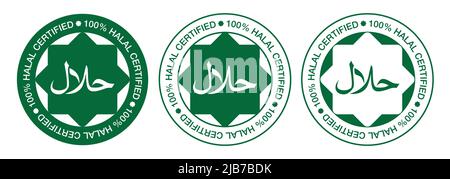 Collection of halal certified logo vector isolated on white background. Halal icon. Halal sign. Halal label icon set. Stock Vector