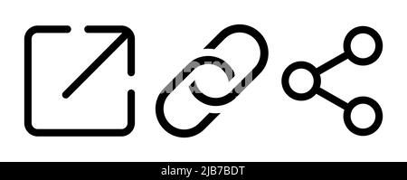 Link, share link, external link black icon set. Web design. Vector sign. Stock Vector