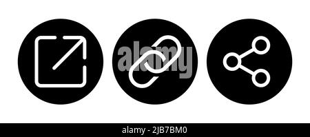 Link, share link, external link black icon set. Web design. Vector sign. Stock Vector